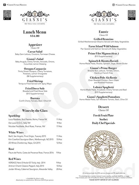 gianni's at the versace|gianni's versace mansion menu.